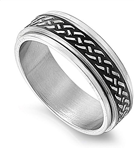 Celtic Knot Spinner 8mm Mens Fashion Band Stainless Steel Promise Ring Sizes 7-14