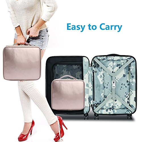 Makeup Travel Case, Makeup Bag Train Case Make Up Organizers And Storage for Cosmetics Jewelry Electronics with Adjustable Shoulder Strap Rose Gold