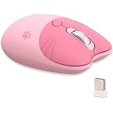 Lomiluskr Cute Cat Wireless Mouse, Lightweight Portable Silent Click Mice, 2.4G Wireless Mice, Candy Colors, Kawaii Mouse for Girls and Kids (Pink)