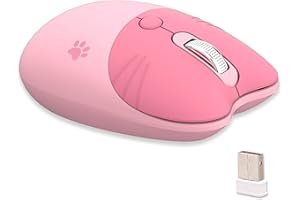 Cute Cat Wireless Mouse, Lightweight Soundless Mice, 2.4G Wireless Mice, Candy Colors, Kawaii Mouse for Girls and Kids (Pink)