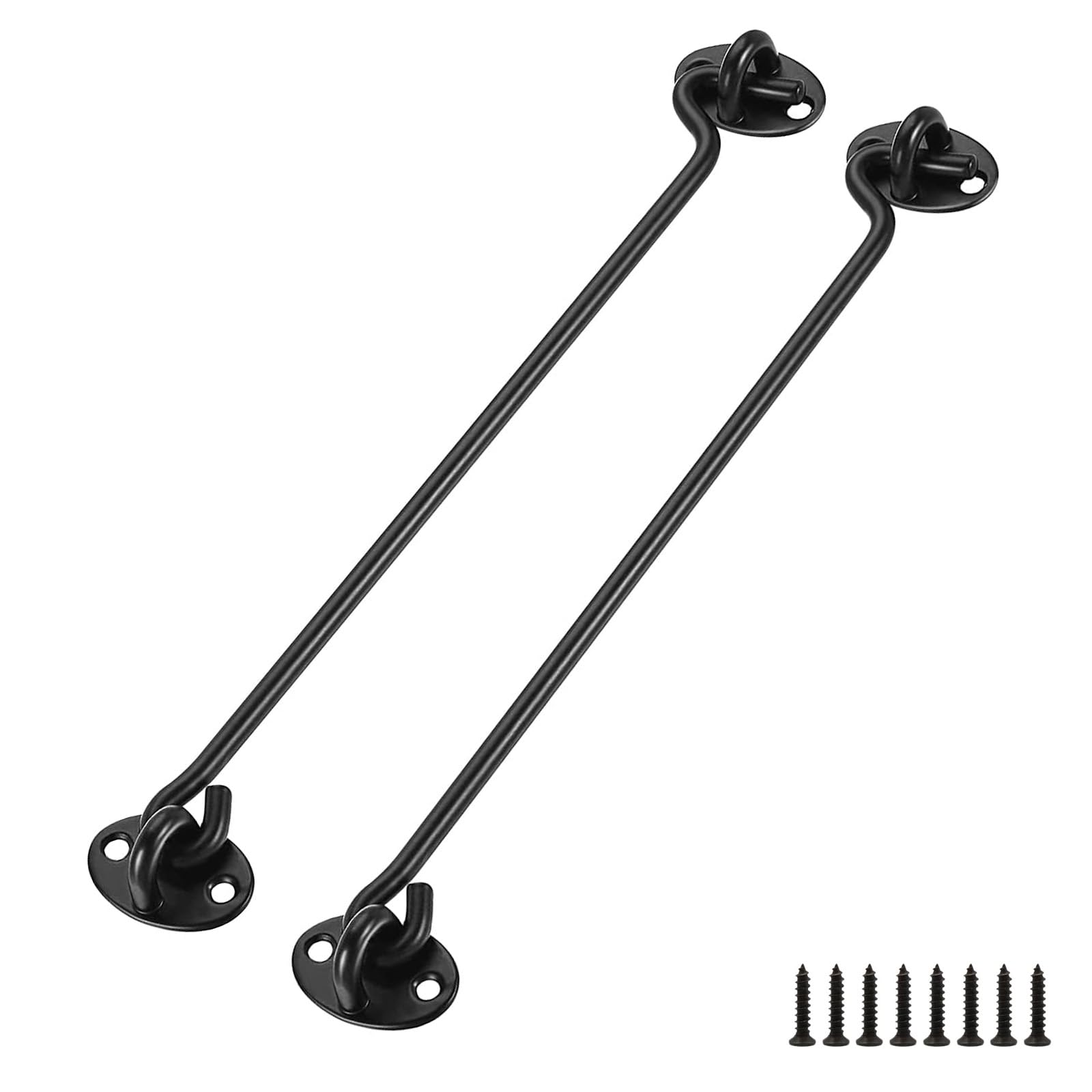 WJUAN 2 Pcs 200mm Long Black Stainless Steel Storm Hooks Cabin Hooks with Fastening Screws for Barn Gate, Bathroom, Window, Sliding Door