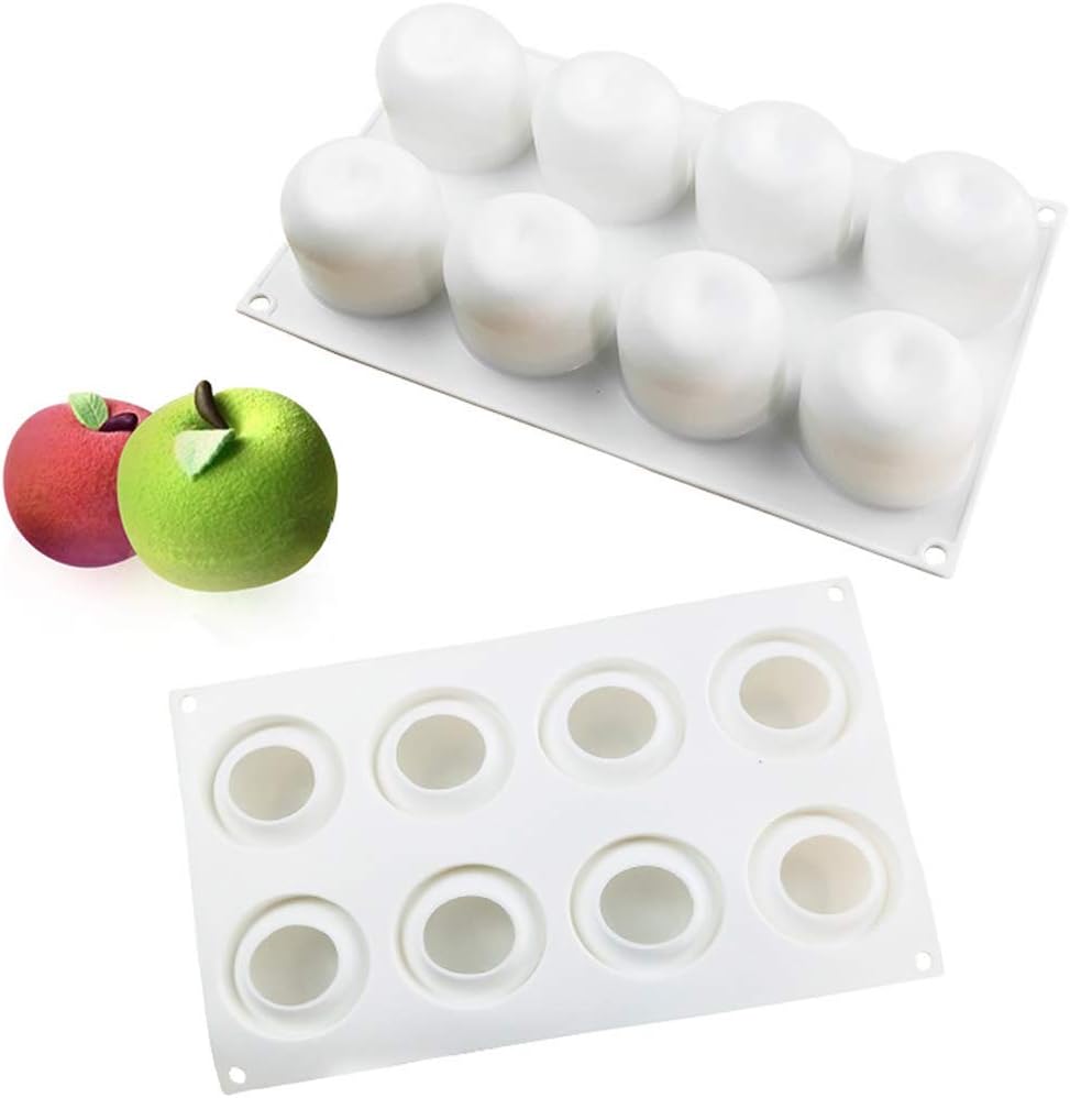 ANUNU Silicone Molds Baking for Mousse Cake, 3D Baking Molds Dessert Molds for Pastry Truffle Pudding Jelly Cheesecake, Apple Shape, 8-Cavity