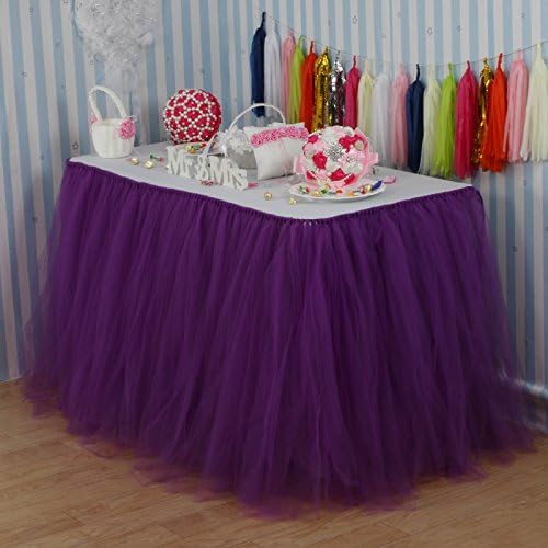 Vlovelife 100cm X 80cm Purple Tulle Table Skirt Tutu Tableware Wedding Party Baby Shower Decorations Handmade Favor Customized