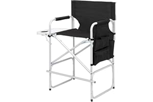 AMZOSS Tall Directors Chair, Portable Makeup Artist Chair with Side Table, Cup Holder, Storage Bag and Footrest, 41'' Seat Height Folding Camping Chairs for Tailgating Camp Lawn Picnic Fishing Beach