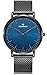 Tonnier Black Slim Stainless Steel Mesh Strap Mens Watch Ocean Depths Blue Watch Face