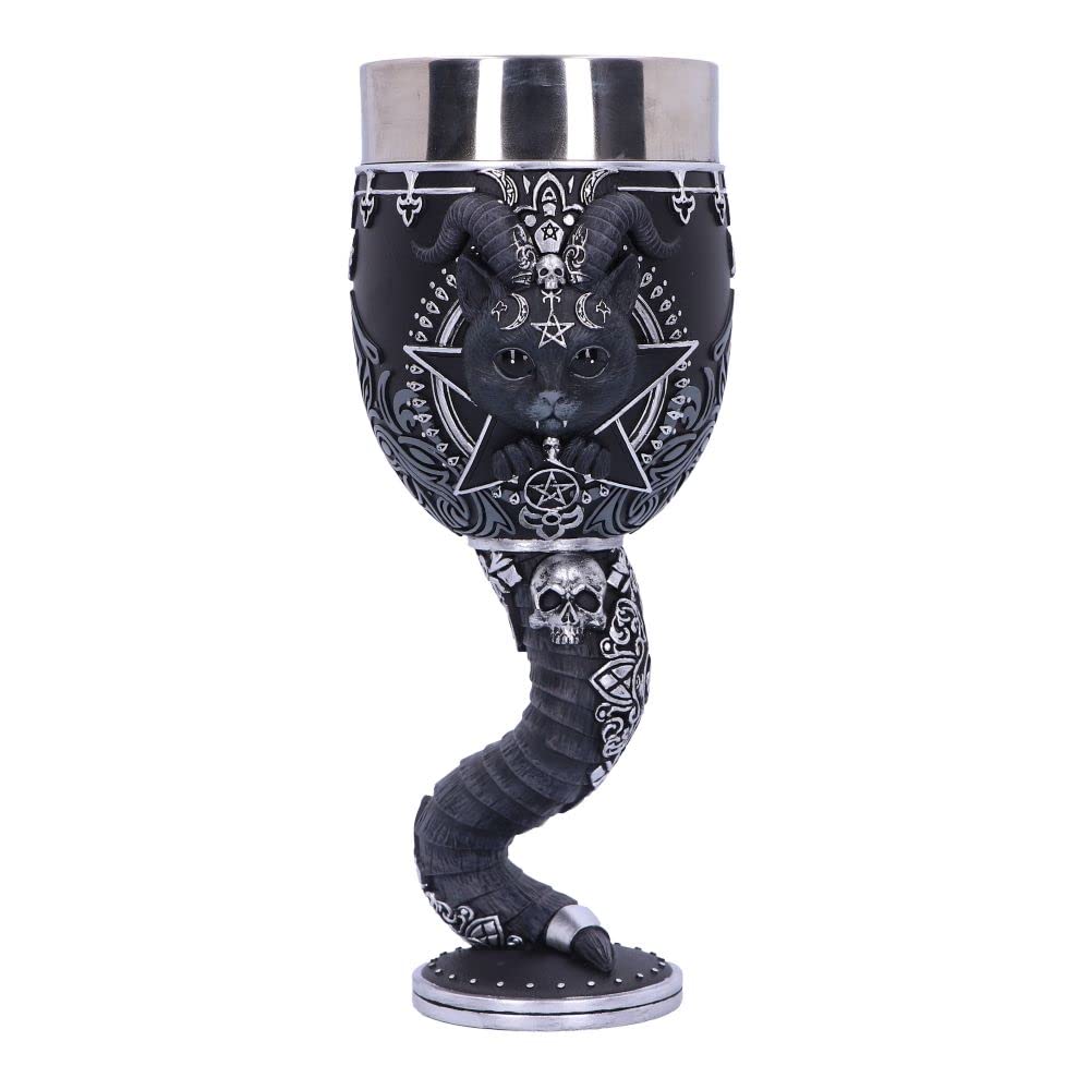 Nemesis Now Cult Cuties Pawzuph Goblet 19.5cm, Resin/Stainless Steel, Black, Cute Scarily Adorable Horned Cat Goblet, Removable Stainless Steel Insert, Cast in The Finest Resin, Expertly Hand-Painted