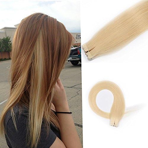 HAIQUAN 20Pcs Tape In Blonde Color Highlights Human Hair Extensions 20 Inch Slilky Straight Seamless Skin Weft Remy Hair