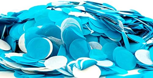 BLUE &amp; WHITE Biodegradable Paper Confetti Round Circle Confetti 7 Ounce (200g, Blue-White) Confetti Kings