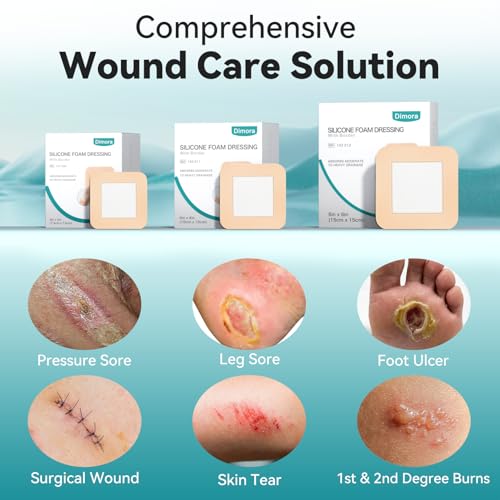 Dimora Silicone Foam Dressing with Border 20 Pack Adhesive 4"x4" Waterproof Wound Dressing Bandage for Wound Care
