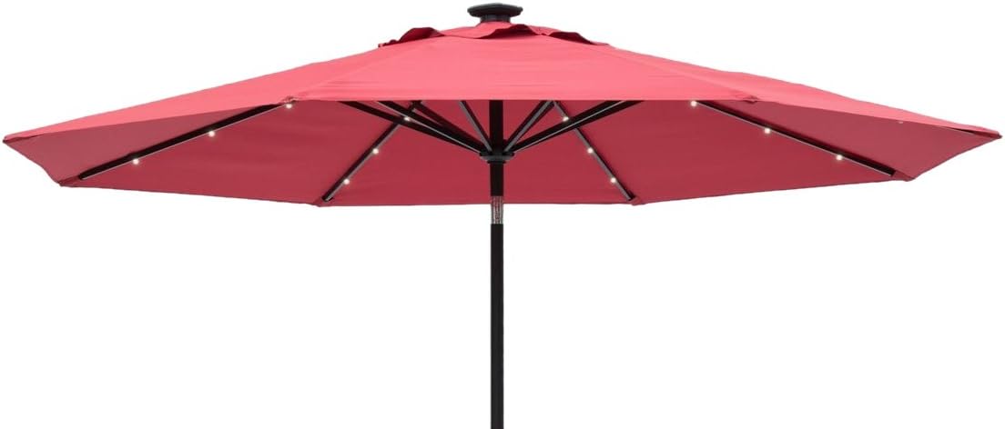 Amazon Com Sun Ray 811022 9 Round 8 Rib Solar Patio Umbrella 32 Led Lights Cra Scarlet Red Garden Outdoor