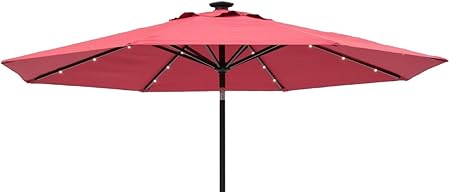Amazon Com Sun Ray 811022 9 Round 8 Rib Solar Patio Umbrella 32 Led Lights Cra Scarlet Red Garden Outdoor