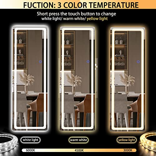 Hasipu Full Length Mirror with Lights, 56" x 16" Lighted Floor Standing