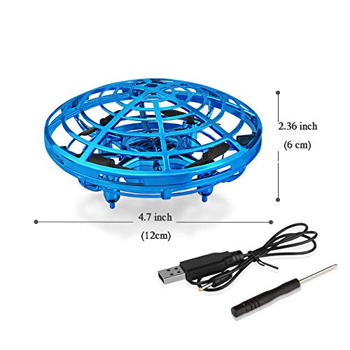 Pevor Mini Induction Aircraft UFO Flying Ball Toy Gravity Defying RC Quadcopter Interactive Infrared Helicopter with Flashing Lights 360° Rotating Free Hover Automatic Sens (Blue)