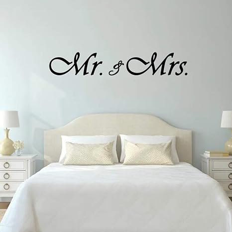 Amazon Com Yttbuy Mr Mrs Wall Decals Removeable Quote Vinyl Wall Art Decals Master Bedroom Wall Decor Wedding Gift Home Kitchen