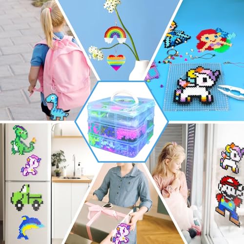 Iron-on Beads, 11000 Pieces Fuse Beads 20 Colors Set with Storage Box, User Guide, DIY Jewelry Design, Creative and Craft, for Children Birthday Christmas (5mm)
