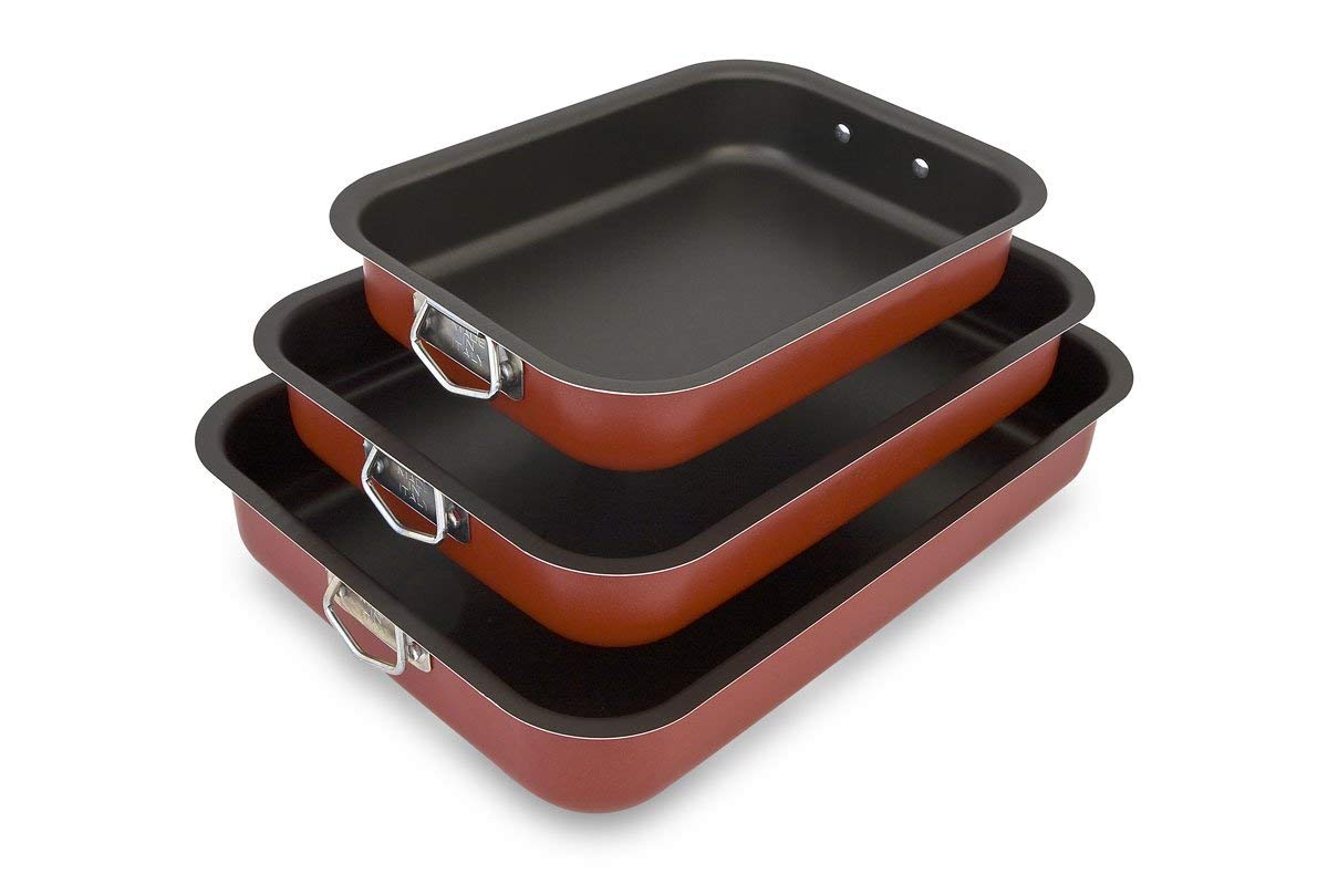 Menax - Non Stick Deep Roasting Oven Baking Tins Trays - Roasting Pan - 3 Piece Set