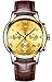 Mens Watches Men Luxury Chronograph Waterproof Sport Date Business Analogue Brown Leather Wrist Watch (Gold)