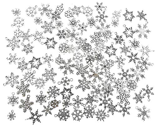 Kinteshun Assorted Christmas Snowflake Charms Xmas Pendant for Holiday DIY Jewelry Making Findings(100 Grams,About 90pcs,Silver Tone) - Thumbnail 2