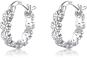 SLUYNZ Solid 925 Sterling Silver Daisy Flower Hoop Earrings for Women Teens Cluster Flower Hoop Earrings