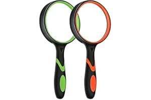 SHENGQIDZ 2-Set 75mm Hand-Held Reading Magnifier with Non-Slip Rubber Grip, Good for Senior Users, Hobby Exploring & Scientific Activities