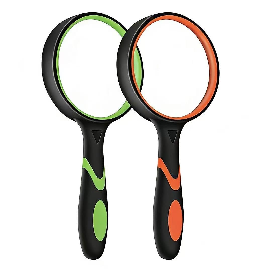 Photo 1 of 2-Set 75mm Hand-Held Reading Magnifier with Non-Slip Rubber Grip, Good for Senior Users, Hobby Exploring & Scientific Activities