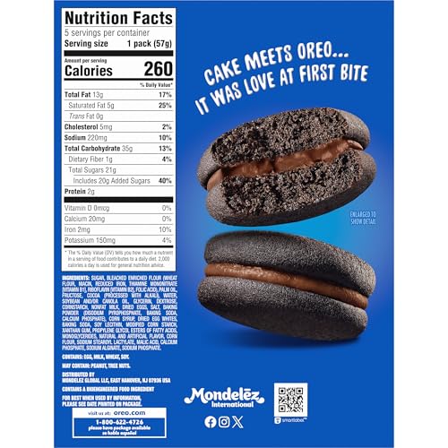 OREO CAKESTERS DOUBLE CHOCOLATE SOFT SNACK CAKES, 5-2.02 OZ SNACK PACKS