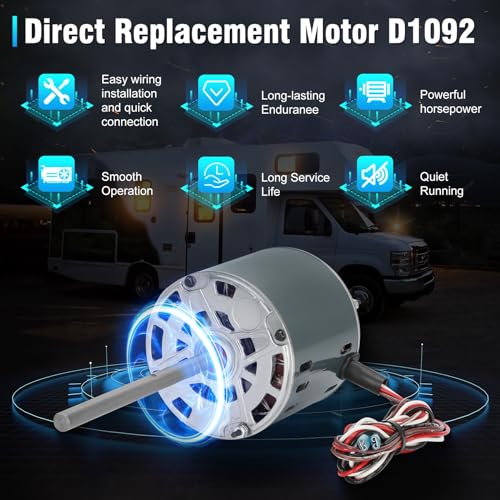 RV AC Fan Motor Replaces Fasco D1092, 1468-306, 7855MVA-A11U, Y6L457D01L, 1468A3069, 7184-0156 etc, Compatible with Coleman Mach RV Air Conditioner Motor, 1/3 HP, 115 Volts, 1675 RPM, 3-Year Warranty