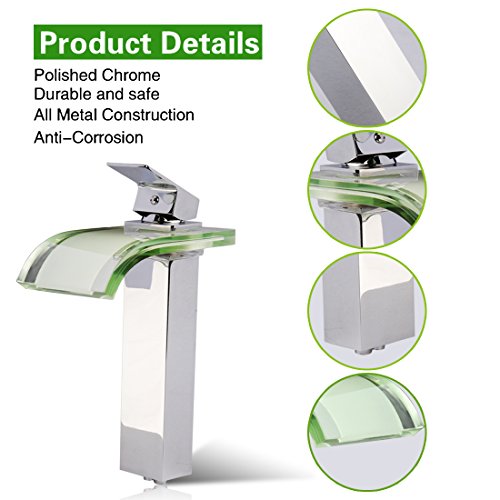 Bathroom Led Faucet Single Handle Mixer Tap, Water Powered (No Battery Required), 3 Color Changing Base On Temperature - Thumbnail 5