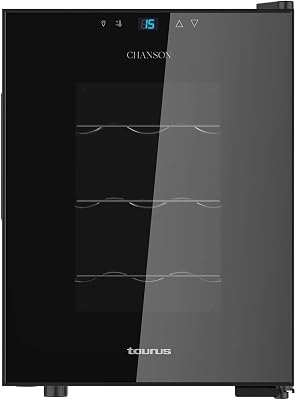WC12T Cantinetta vino da 12 bottiglie, silenziosa, non vibra, isolamento speciale dell'interno, porta in vetro, temperatura regolabile con pannello tattile, leggera luce interna, nero