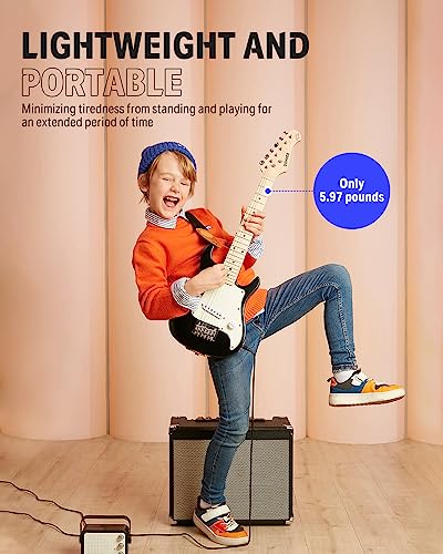 Donner 30 Inch Kids Electric Guitar Beginner Kits ST Style Mini Electric Guitar for Boys Girls with Amp, 600D Bag, Tuner, Picks, Cable, Strap, Extra Strings, DSJ-100, Black