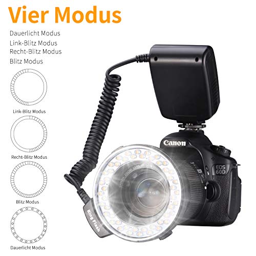 Macro 48 LED-Bague Anneau Lumineux, Emiral – Flash Annulaire, LCD Contrôle de la Puissance, (4 x Diffuseur Transparent…