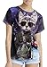 QZUnique Women's Summer Fashion Cat Digital Printed Round Collar T-shirt