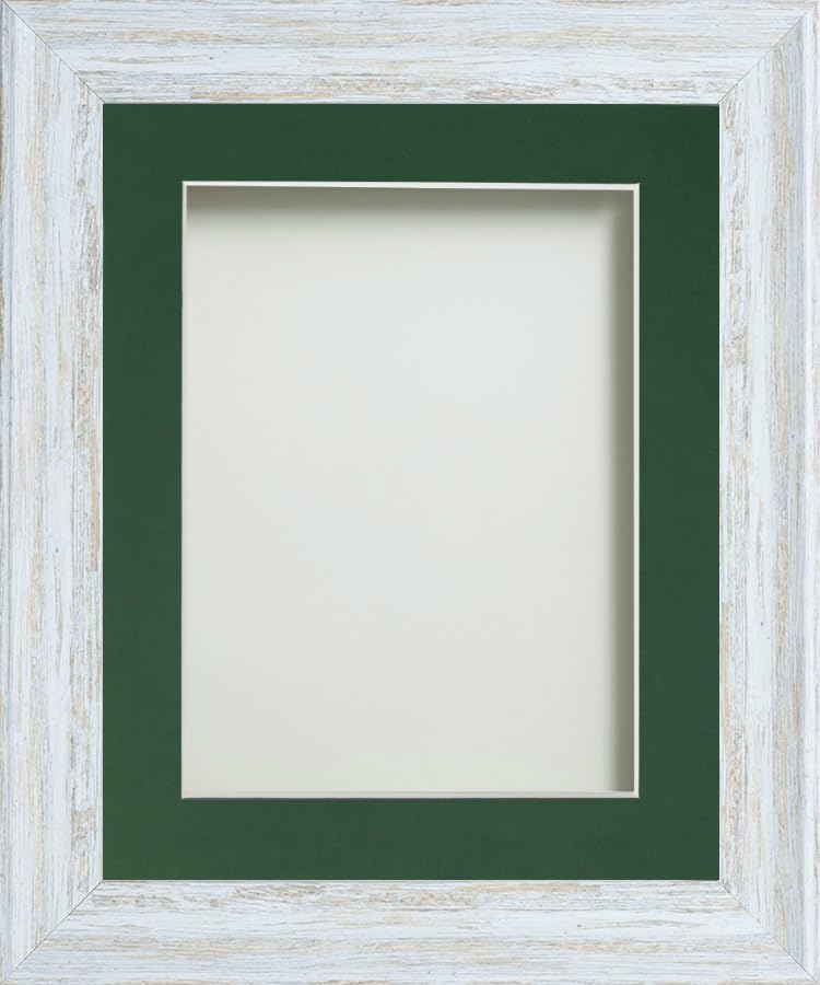 Frame Company Lynton Rustic White Photo Frame with Bottle Green Mount, 14x11 for A4, fitted with perspex