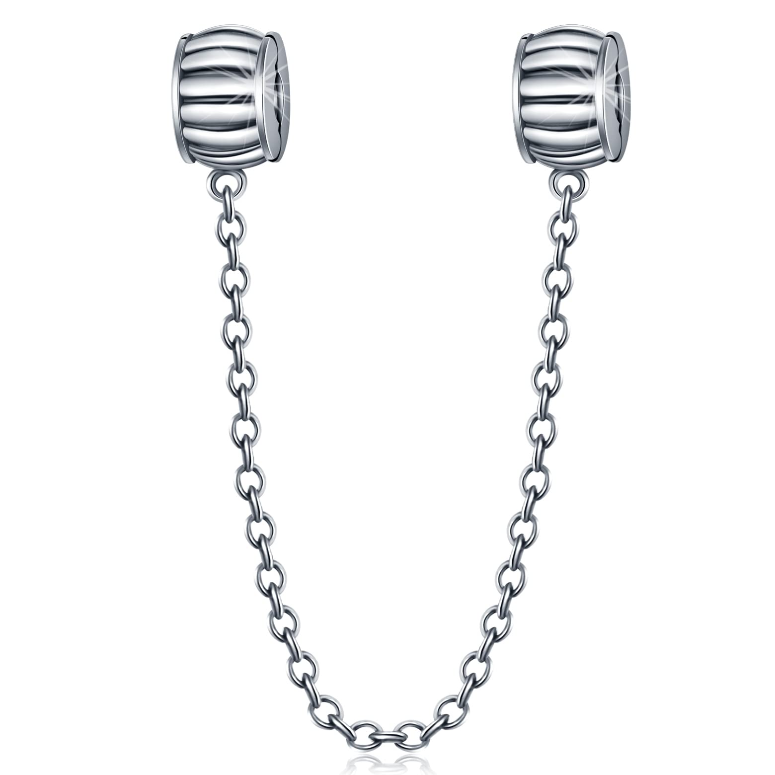 Safety Chain Clip Charm-fit Pandora Women Snake Chain Bracelet, 925 Sterling Silver Safety Clasp Charms, Locking Stopper Beads with Security Chain, Gift for Mother/Daughter/Girl