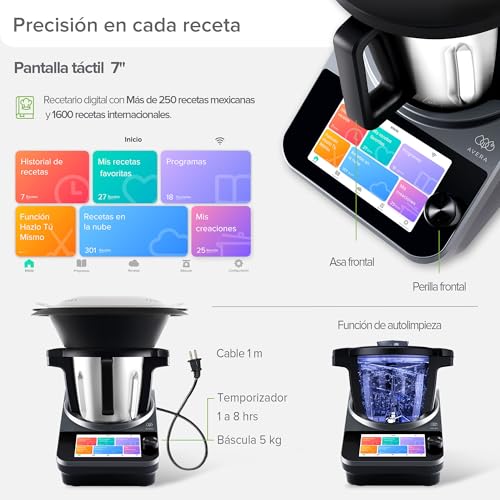 AVERA Chef Robot de Cocina Inteligente Capacidad 4.7 L, Control WIFI y pantalla táctil con 1850 recetas digitales,19 programas, 30 Funciones como: vaporera, batir, amasar, picar, pesar | RC01