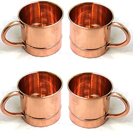 Indian Gifts Store Authentic Copper Moscow Mule Mug with, Copper Moscow Mule Mugs/Cups, Capacity-12Oz-Pure Copper. (4)