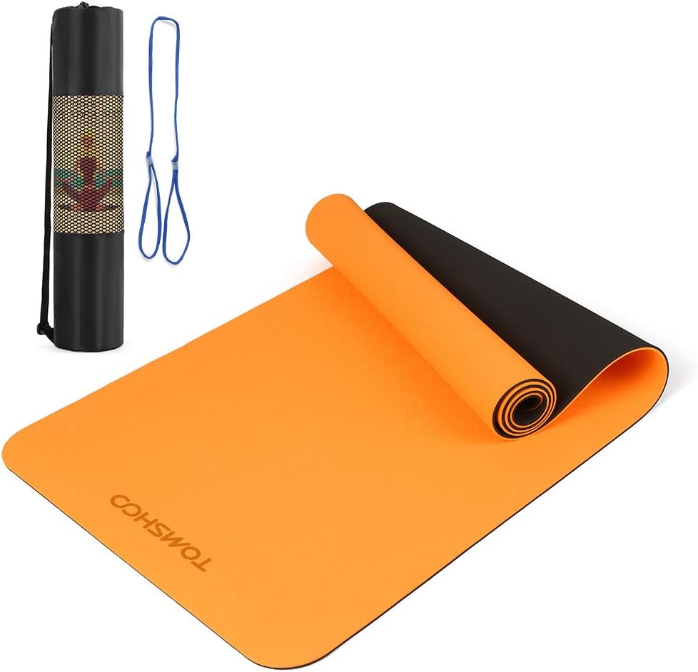 TOMSHOO 8mm Yoga Mat, Non-Slip Texture Pro Yoga Mat Eco Friendly Exercise Mat Pad with Carrying Strap and Mesh Bag for Home Gym Fitness Workout Pilates