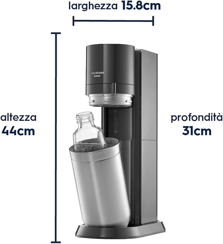 Duo – Gasatore per realizzare acqua frizzante e bevande, nero