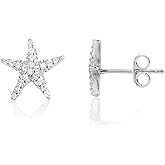 Mintolex 925 Sterling Silver Starfish Stud Earrings for Women Gold CZ Rhinestone Dainty Beach Earrings for Women Hypoallergenic Minimalist Tiny Summer Ocean Jewelry Gifts