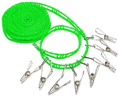 The Clothes Line - Steven Life Portable Travel Windproof Clothesline with 8 Pcs Clips for Outdoor and Indoor Use (GREEN)