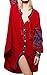 R.Vivimos Womens Autumn Long Sleeve Embroidery Oversized Single Breasted Button Up Dresses with Pockets (Small,Red)