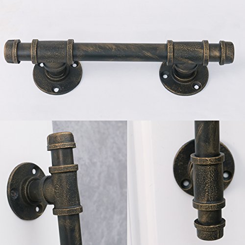 Industrial Pipe Barn Door Handles and Pulls,Antique Front/Exterior/Interior Door Cabinet Handle,Rustic Gate Handles Cast Iron Grab Bar 12in Oil Rubbed Bronze(2pcs)