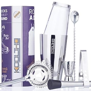 Profi Cocktailshaker Set mit Boston Cocktail Shaker aus Edelstahl und Glas. Cocktailmixer Set in Premium Geschenkbox. Versche
