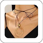 Iaceble Vintage Layered Circle Choker Necklace Black Leather Collar Necklace Hollow Circle Necklace Circle Leather Necklace Double Circle Chain Necklace Jewelry for Women