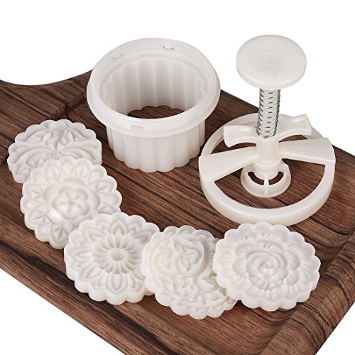 100g 5 Stamps Cookie Stamps Moon Cake Mold, Thickness Adjustable Christmas Cookie Press DIY Decoration Hand Press Cutter Cake Mold