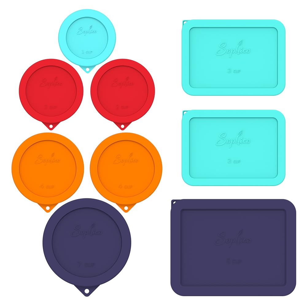 Photo 1 of *MISSING PIECES* Sophico Silicone Storage Cover Lids Replacement for Anchor Hocking and Pyrex Glass Bowls (Container not Included)