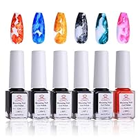 Makartt Blooming Nail Polish, Pink Blossom Gel Nail Polish Watercolor Ink Magic Manicuring Kit Work with Transparent Red Marble Pattern Nail Vanish Autumn Art Design, Thanksgiving Gift 6 Colors Set