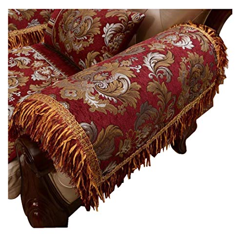sideli Luxury Chenille European Sofa Arm Protector Nonslip Jacquard Armrest Cover for Chair Couch Sofa Anti-Slip Furniture Protectors Set of 2 (ASL-red, 20 x24 Inches Sofa Armrest Cover-2 Pieces)