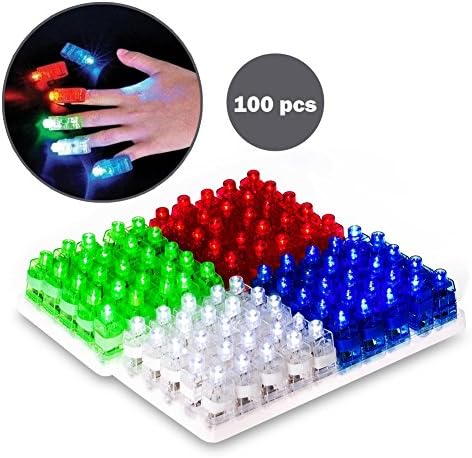 Fun Finger Lights | 100pcs Bright Colorful (Blue Red Green White) Creative Battery Powered Night LED Finger | Switch Elastic PP Strap | Superb for Holiday Birthday Party | 1206.1