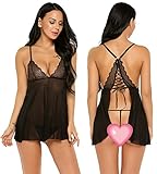 Avidlove Women V-neck Lace Lingerie Mesh Chemise Sleepwear Babydoll Dress